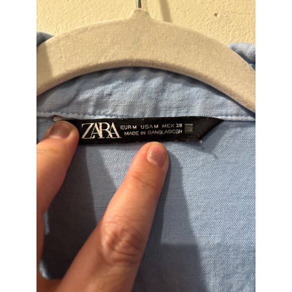 Zara Button-Up Light Blue Midi Shirt Dress With Rolled Sleeves Front Pockets - Picture 7 of 7